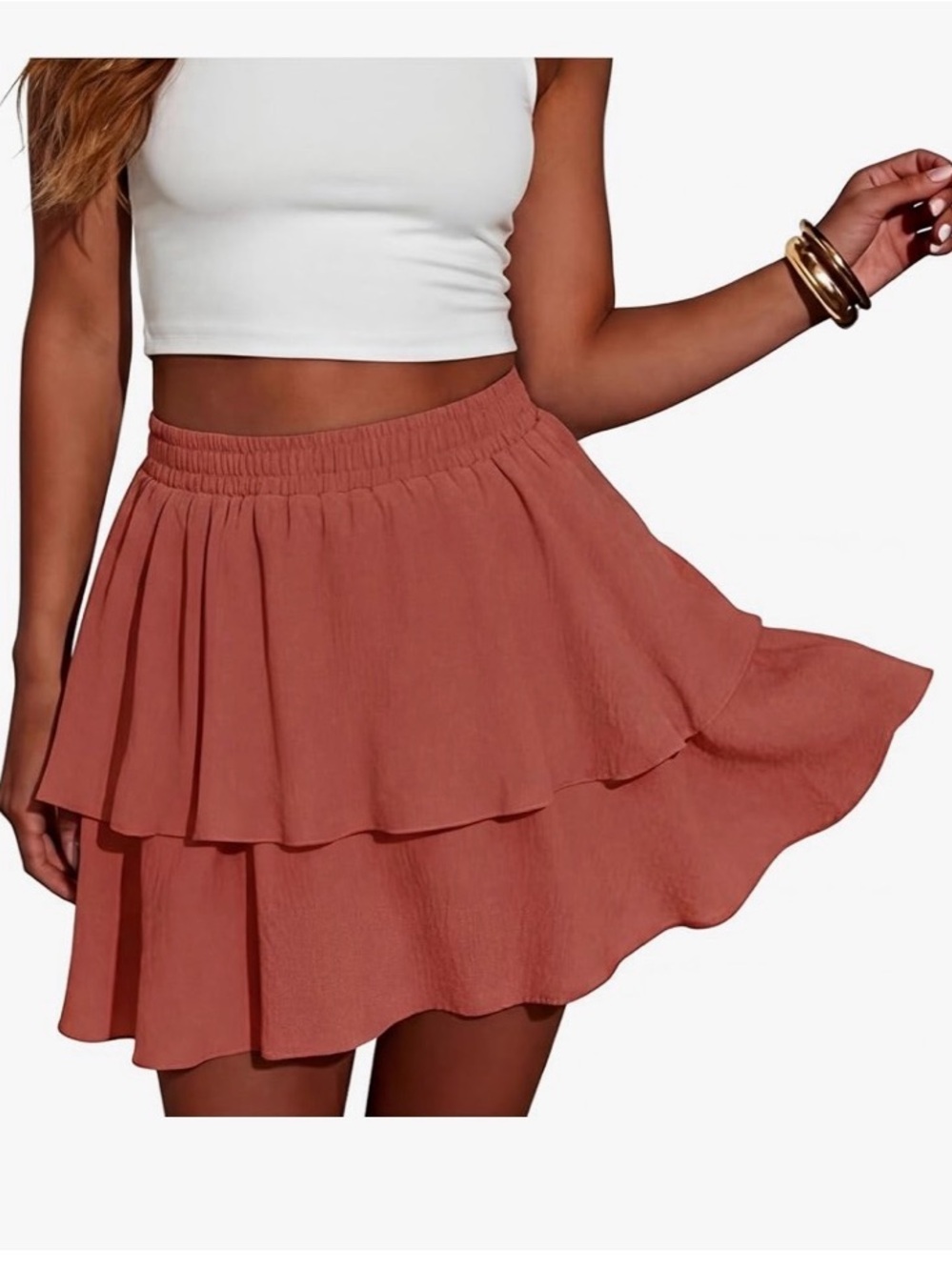 Ruffled Circle Mini Skirt in Rust